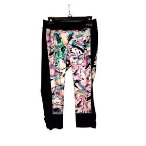 FILA SPORTS Yoga Pants Size M Capri Pink Green Black  #Workout #Yoga #athleisure